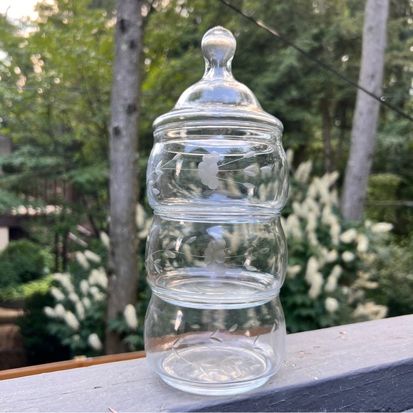Vintage set of 3 princess house floral etched stacking bubble glass candy jar - Picture 1 of 5